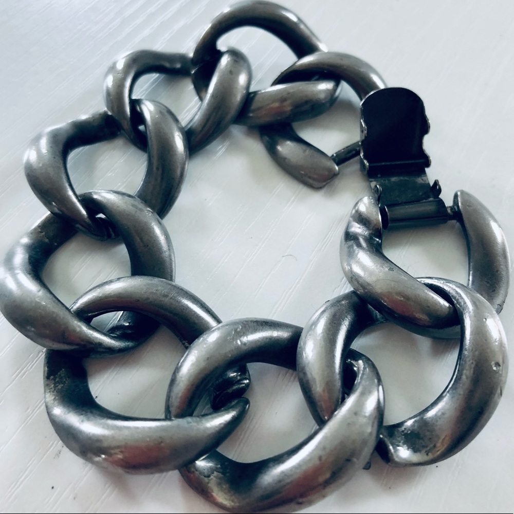 VTG 80s tungsten look XL 1” Link unisex 8” CHAIN bracelet